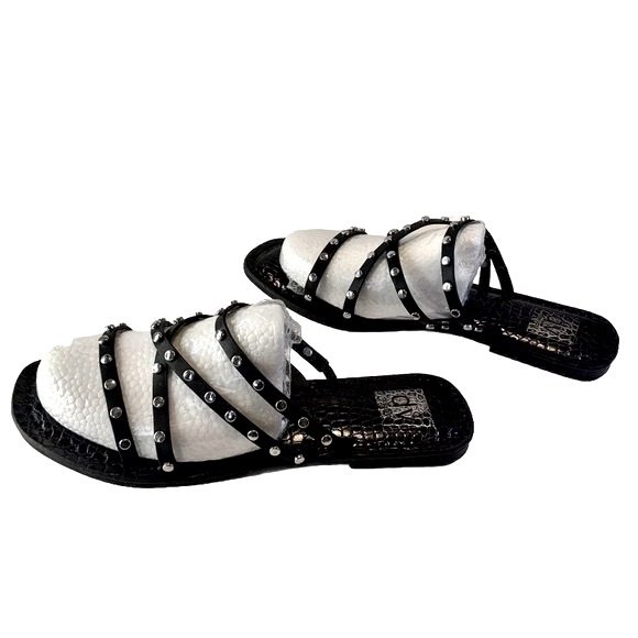 Dolce Vita Jaster Women’s Black with Silver Studs Strappy Flat Sandals Size 10 - Picture 5 of 15